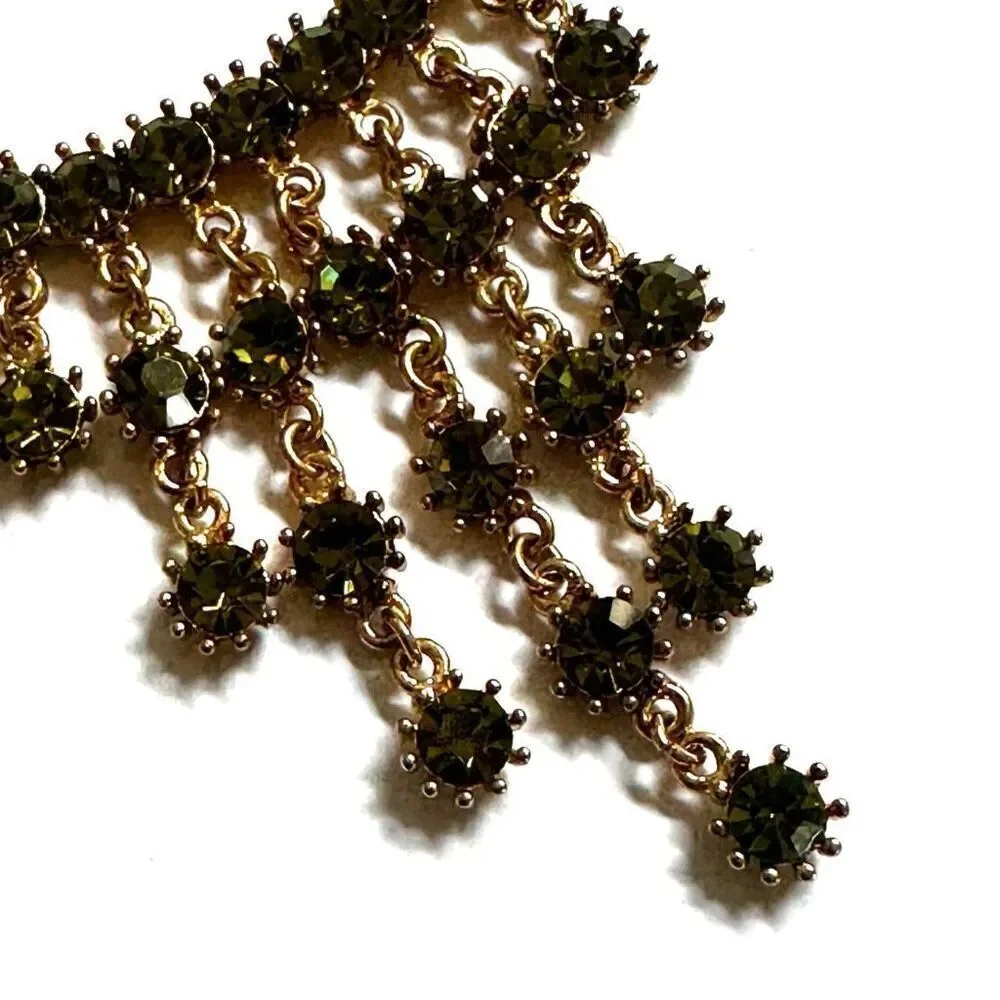 VCLM green and gold tone rhinestone necklace
